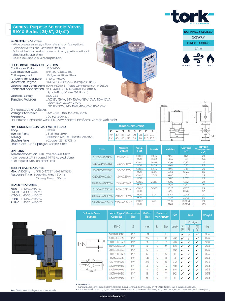 General Purpose Solenoid Valves S1010 Series | PDF | Mains Electricity ...