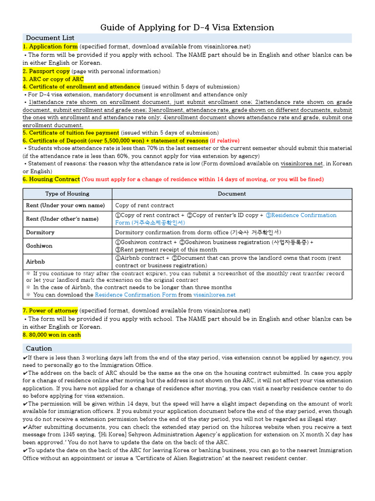 D-4 Visa Extension Application Guide | PDF | Travel Visa | Renting