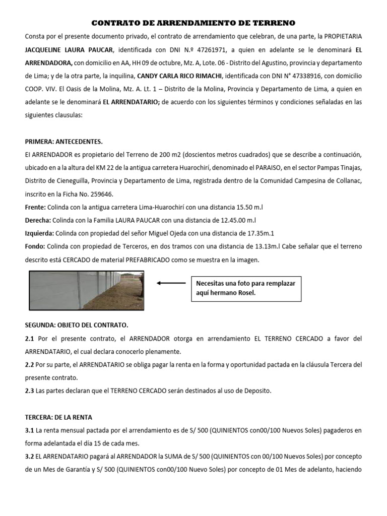 Contrato de Arrendamiento de Terreno | Descargar gratis PDF | Derecho y ...
