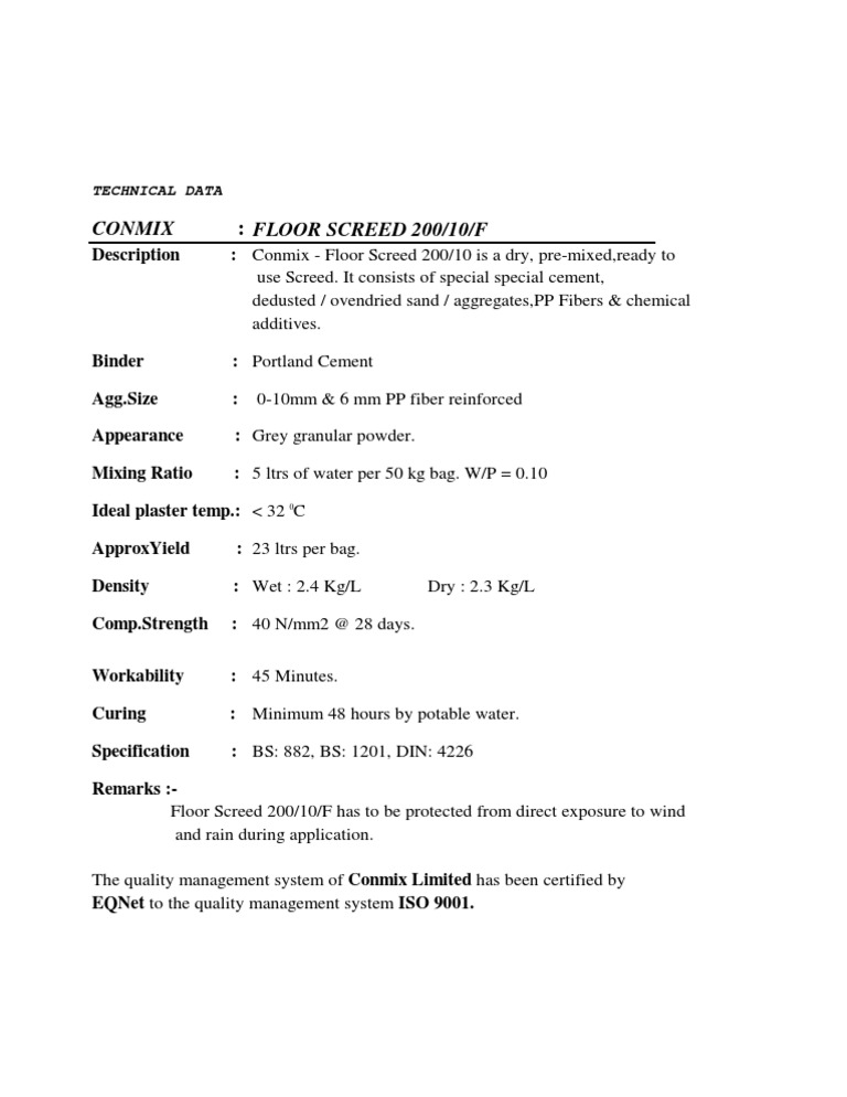 Tds Screed 200 10f160807 Concrete Building Engineering