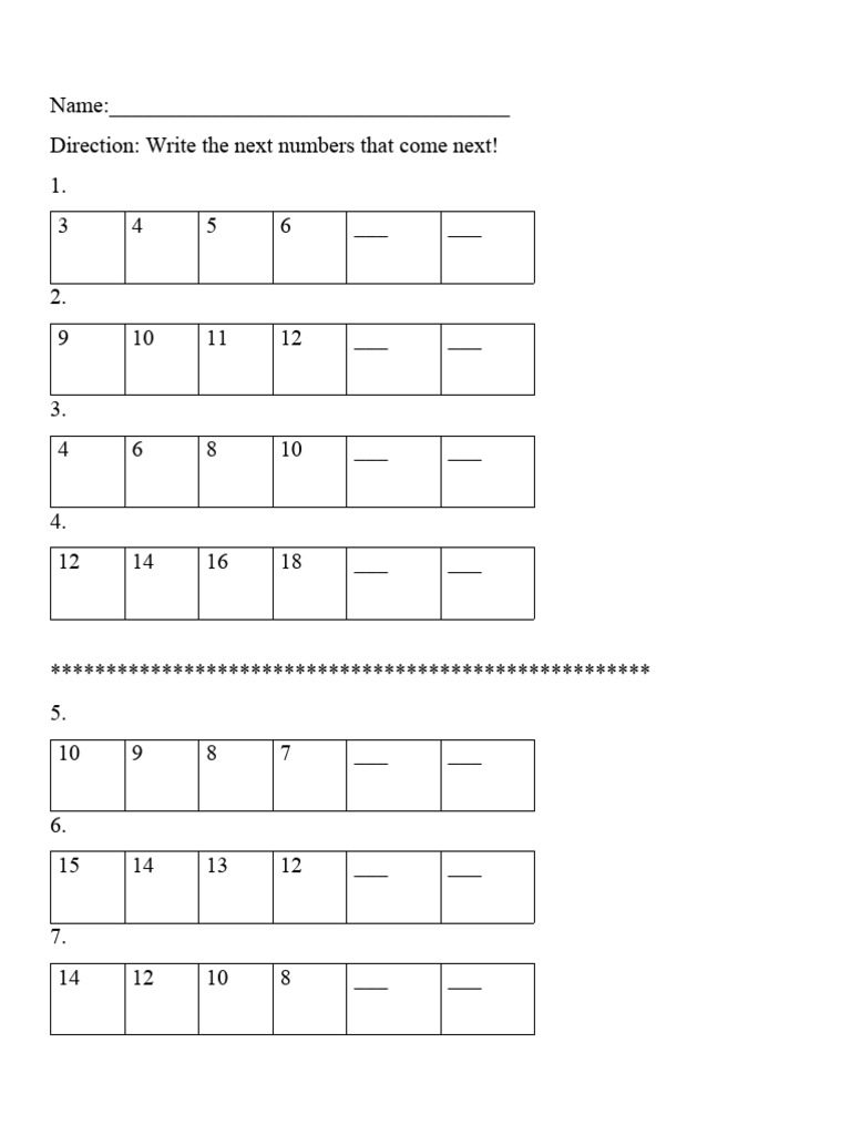 Number pattern for year 1 pdf