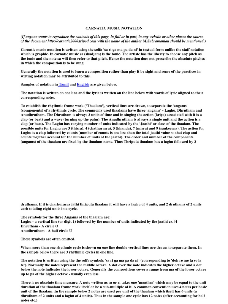 Carnatic Music Notation Pdf Musical Notation Performing Arts