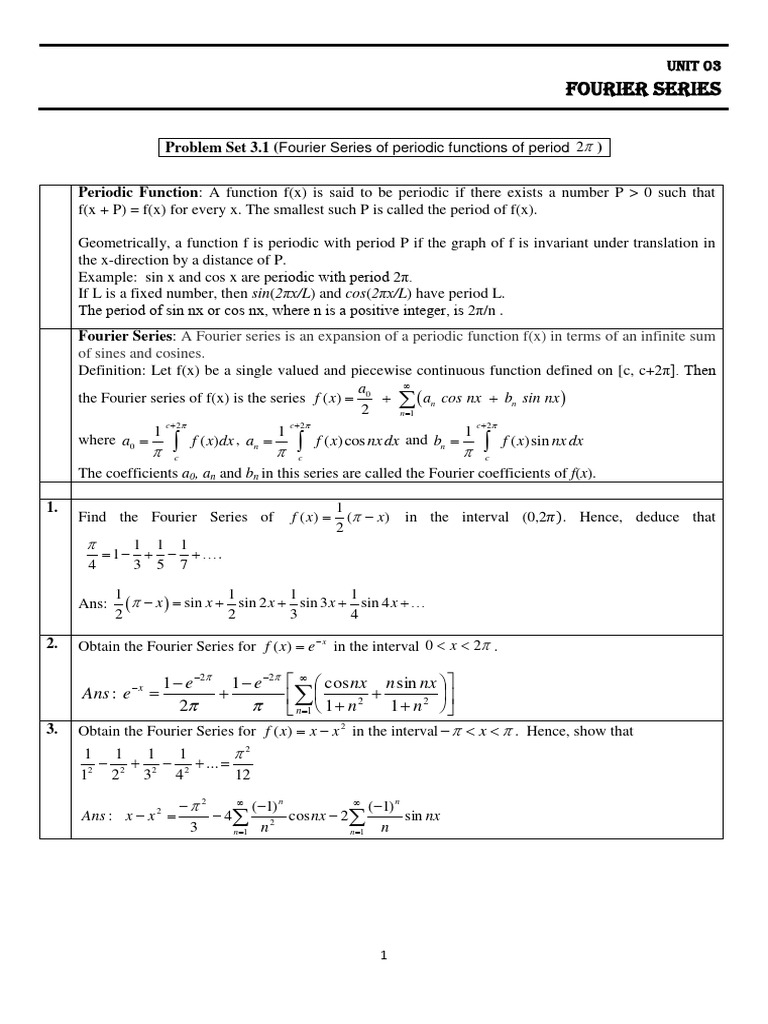 Fourier Series Problem Sets and Solutions | PDF | Elementary ...