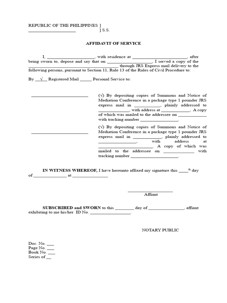 Affidavit of Service Blank | PDF