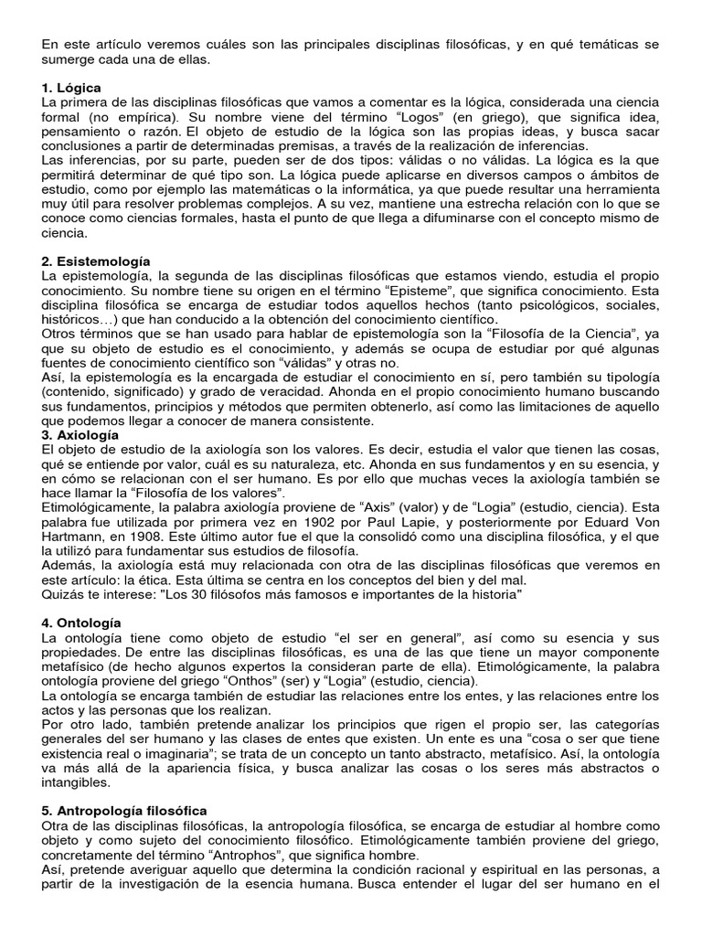 Disciplinas Filosoficas Pdf Conocimiento Estética