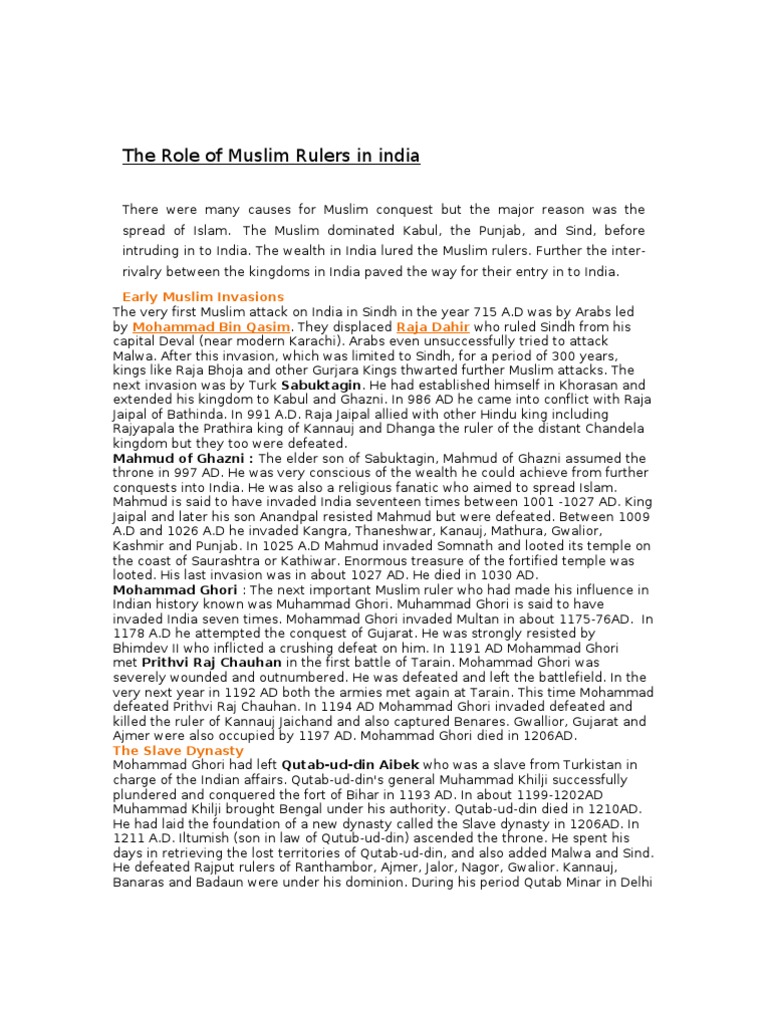 Muslim Rulers' Impact on India History | PDF | Muslim Empires ...