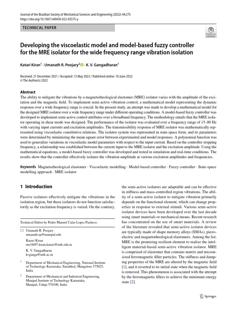 MRE Isolator: Viscoelastic Model & Fuzzy Control | PDF | Damping ...
