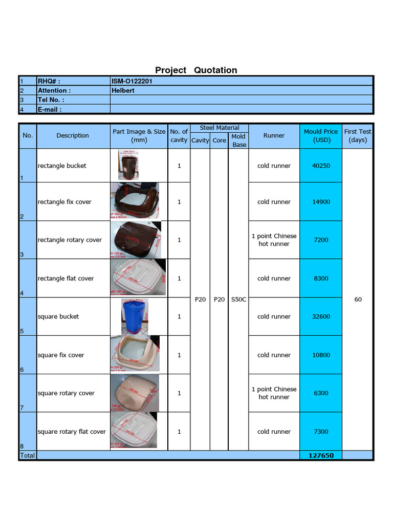 Project Quotation for Injection Molds | PDF | Technology & Engineering