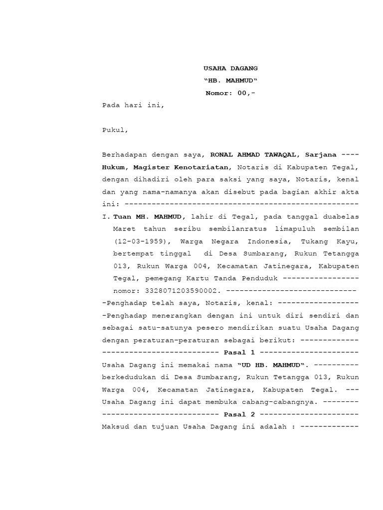 Akta Pendirian UD HB. Mahmud | PDF