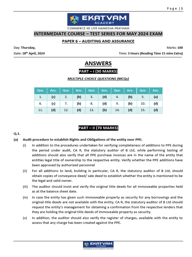 May 2024 Auditing Exam Test Series | PDF | Going Concern | Audit
