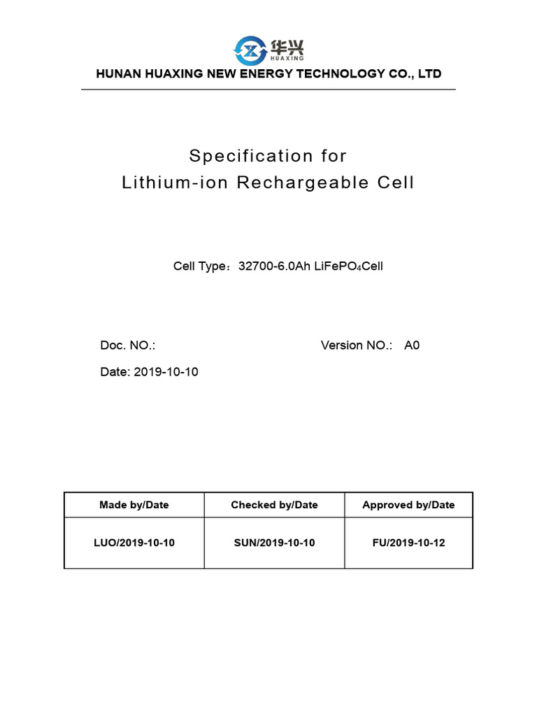 32700-6.0Ah LiFePO4 Cell Specification | PDF | Lithium Ion Battery ...
