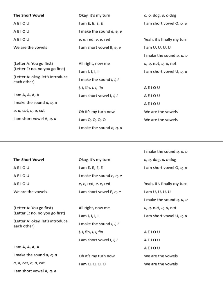 The Short Vowel song | PDF