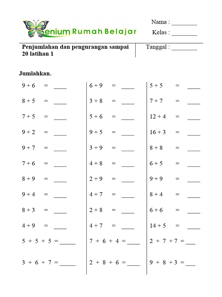 Soal Penjumlahan dan Pengurangan Kelas 1 | PDF