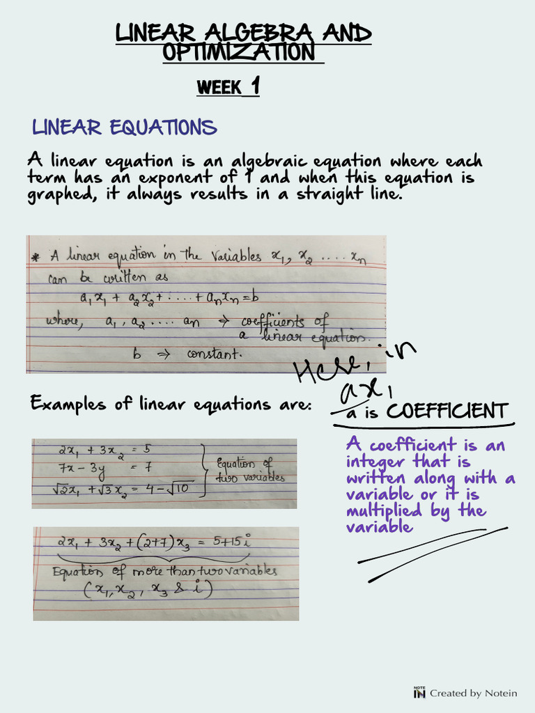 Linear Algebra and Optimization Week 1 | PDF