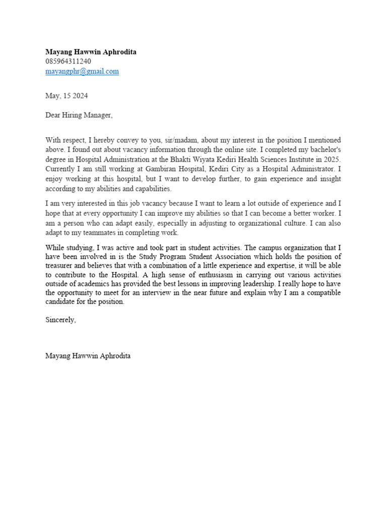 Cover Letter Outline Template PDF