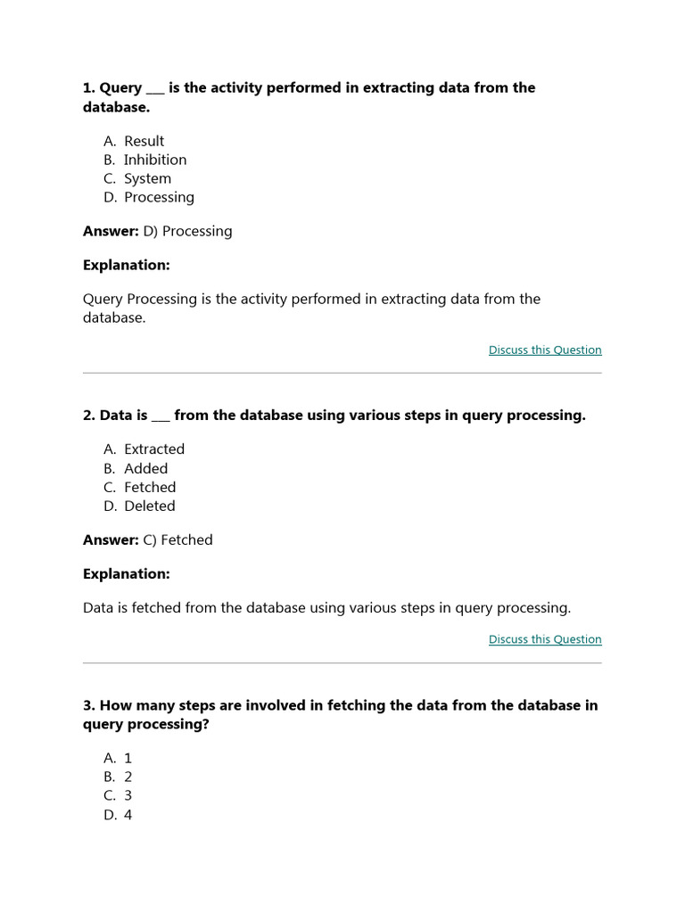 Query Optimization MCQ | Download Free PDF | Relational Model | Databases