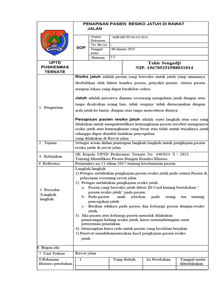 Sop Penapisan Pasien Risiko Jatuh Di Rawat Jalan Pdf