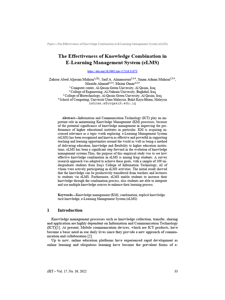 The Effectiveness of Knowledge Combination in E-Le | PDF | Educational ...