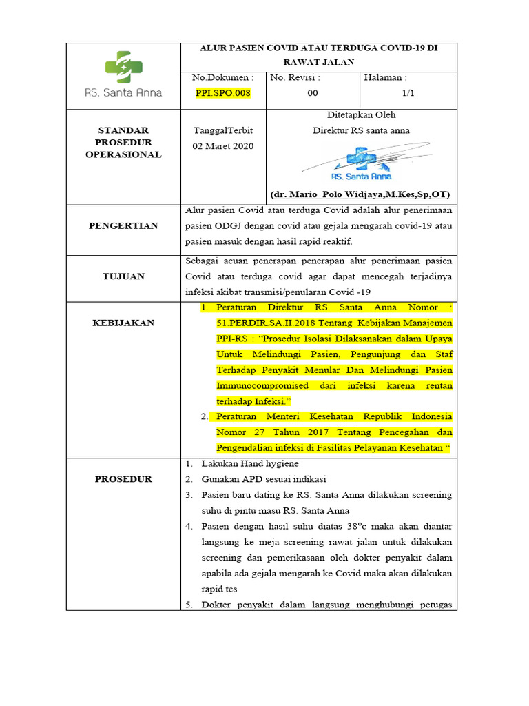 Spo Alur Pasien Covid Rajal Rssa | PDF