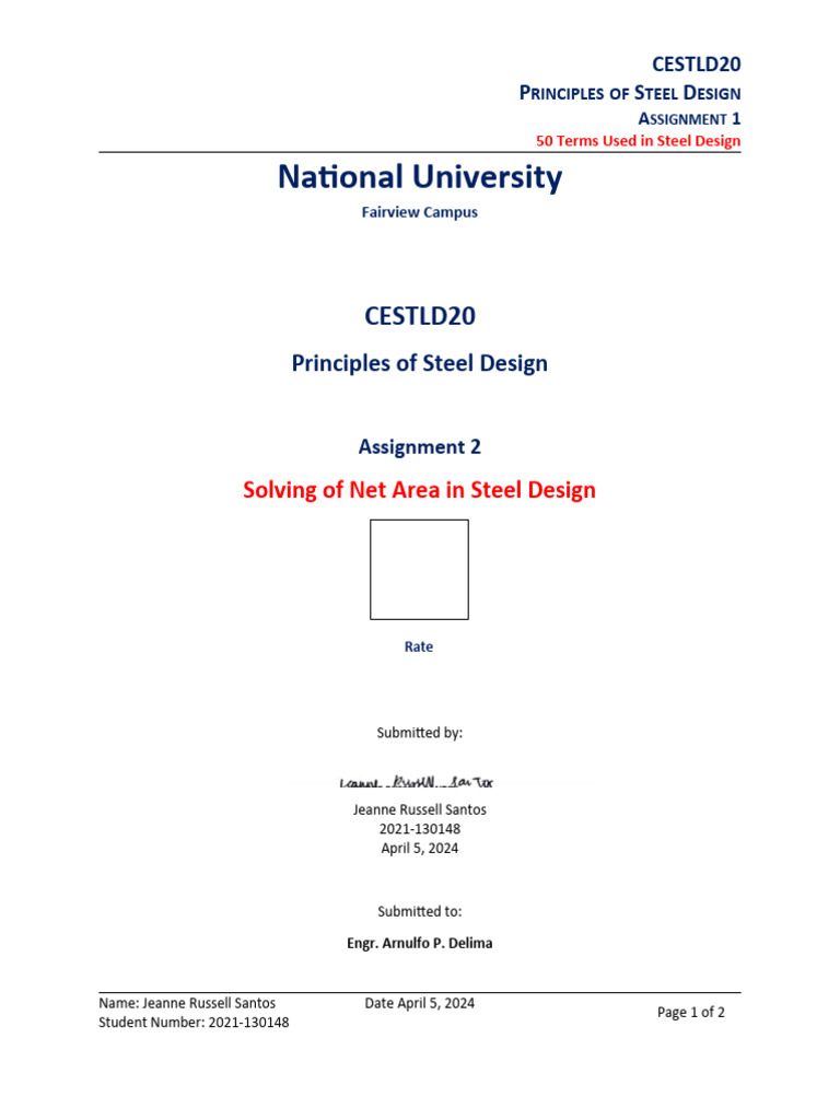 Steel Design Terms and Net Area Analysis | PDF