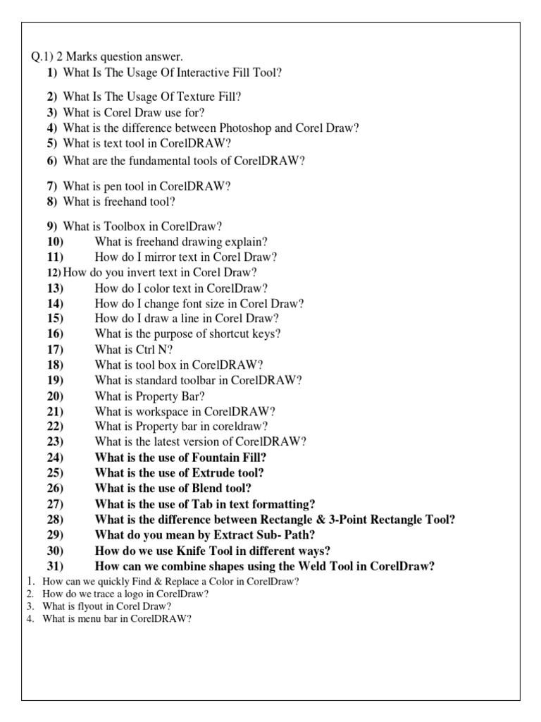 CorelDRAW Tools and Exam Questions | PDF | Graphics | Computer Graphics
