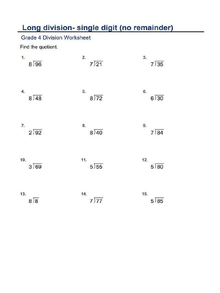 grade 4 long division no remainder