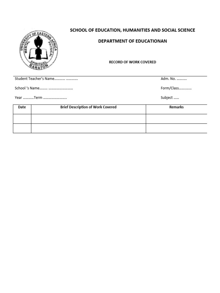 Record of Work Covered Template | PDF