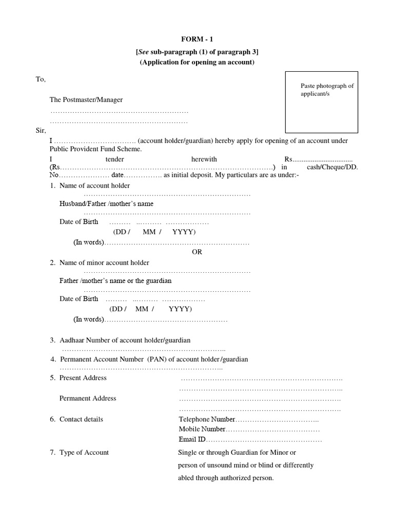 PPF Account Opening Form Guide | PDF | Identity Document | Government ...
