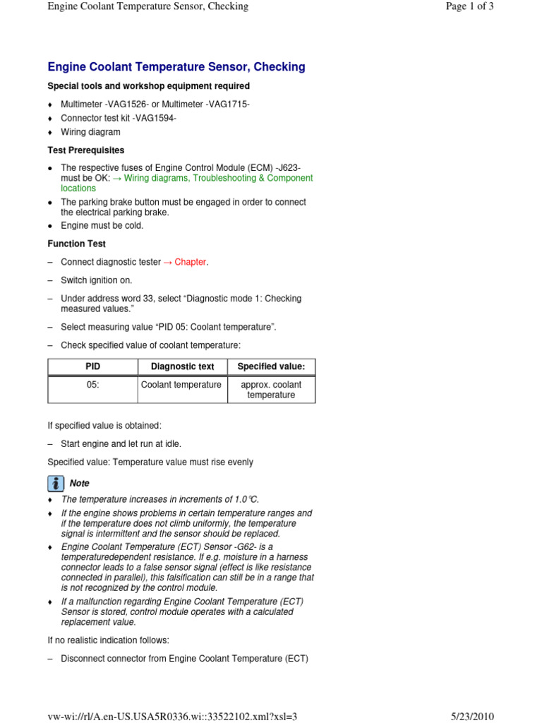 Engine Coolant Temp Sensor Testing Guide | PDF | Electrical Connector ...