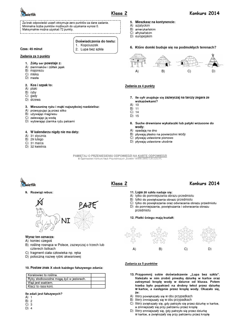 Testy Klasa 2 Szkoła Podstawowa Nowa Era 2014 Test Klasa 2 | PDF