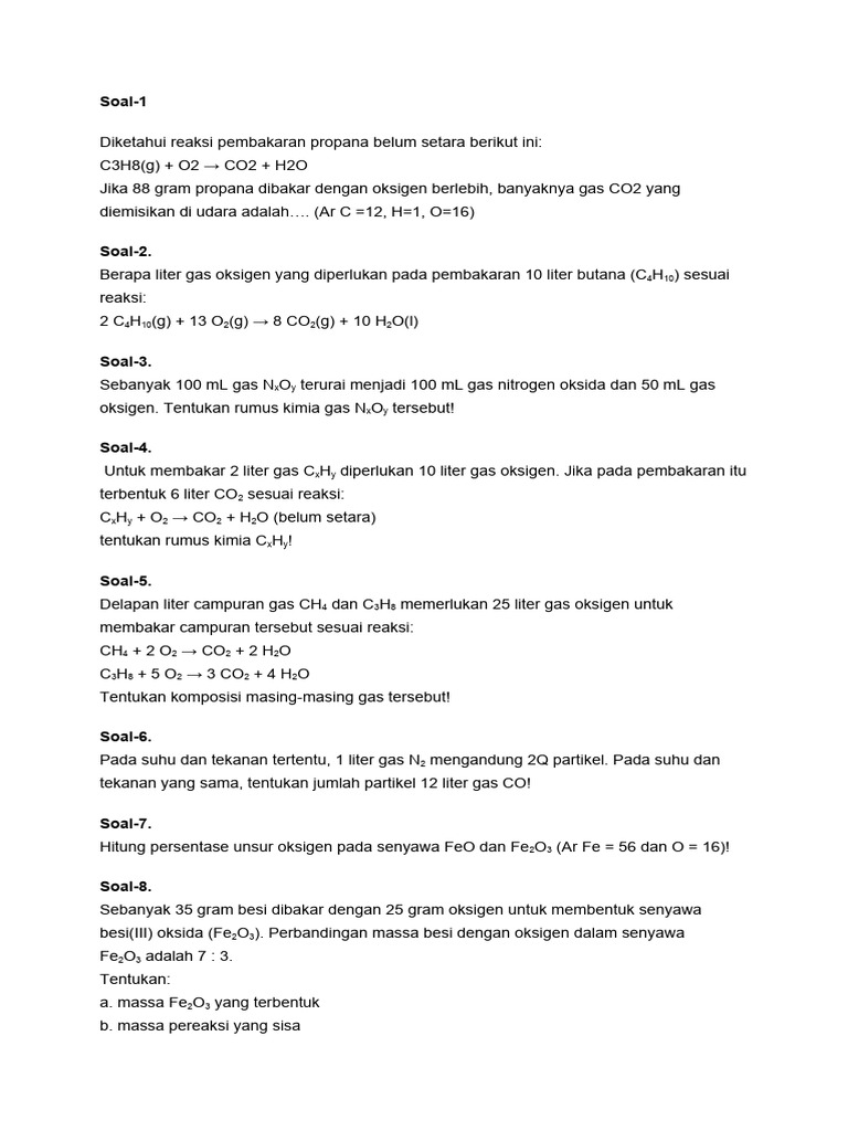 Soal Stoikiometri Pembakaran Gas | PDF | Metode & Bahan Ajar ...