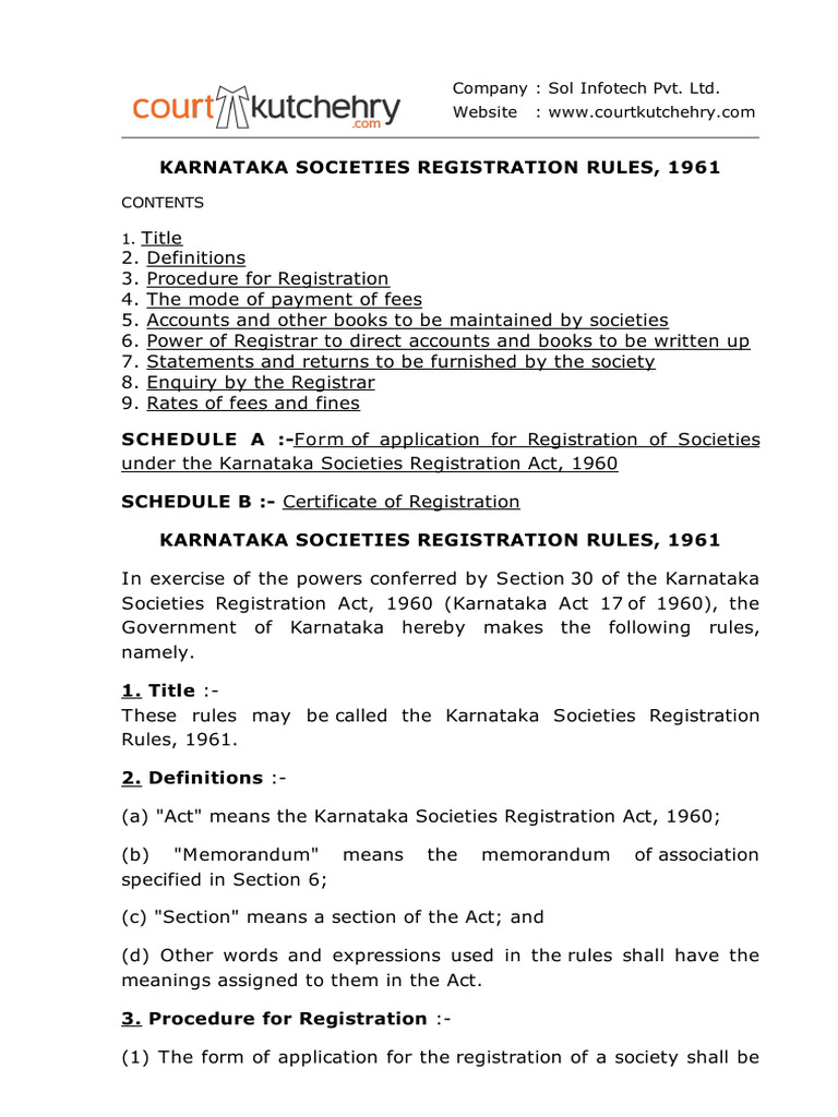 Karnataka societies registration rules 1961 pdf government justice