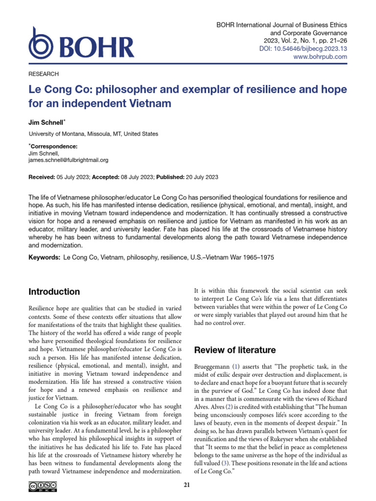 Le Cong Co: Philosopher and Exemplar of Resilience and Hopefor An ...