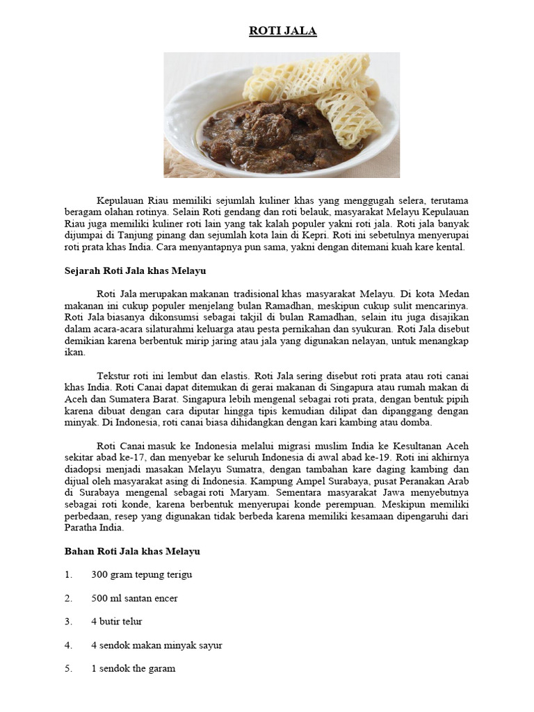 Sejarah dan Resep Roti Jala Riau | PDF