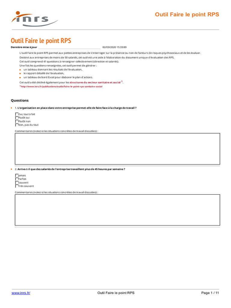 Évaluation des RPS en entreprise | PDF