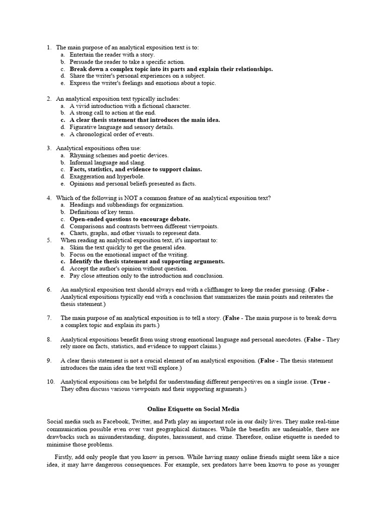 The Main Purpose of An Analytical Exposition Text Is To | PDF | Social ...