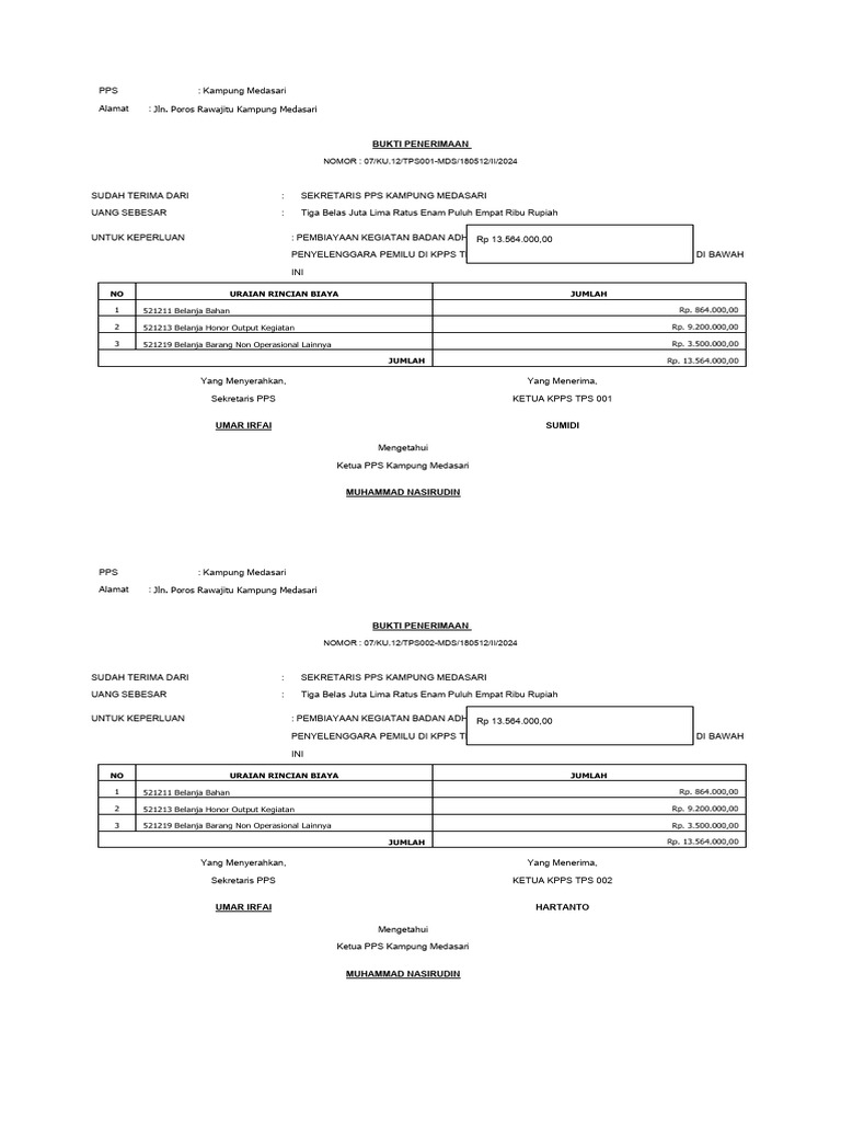 Bukti Penerimaan KPPS MDS | PDF