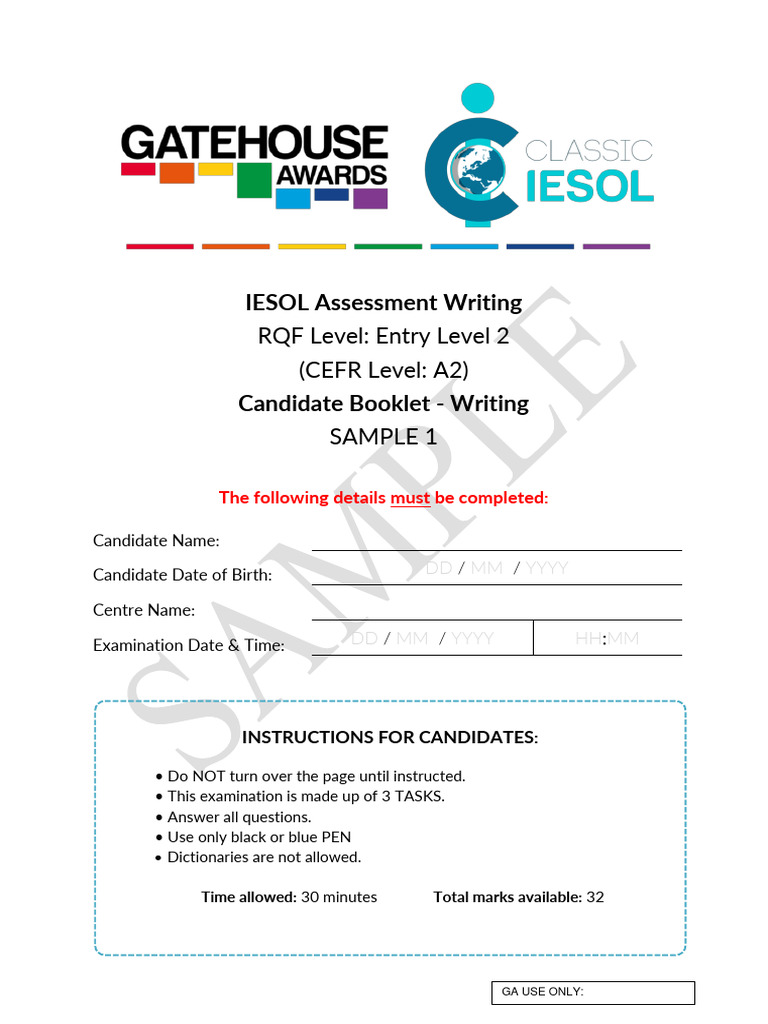 IESOL Entry Level 2 Writing Sample | PDF