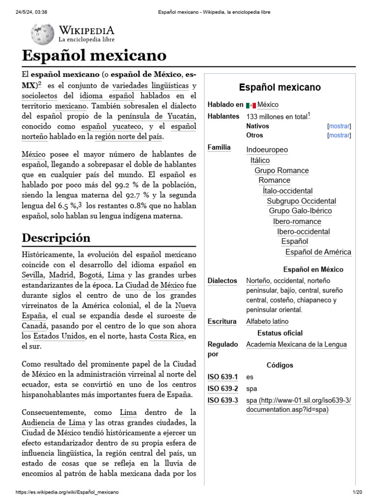 Español mexicano - Wikipedia, la enciclopedia libre | PDF | Lengua ...