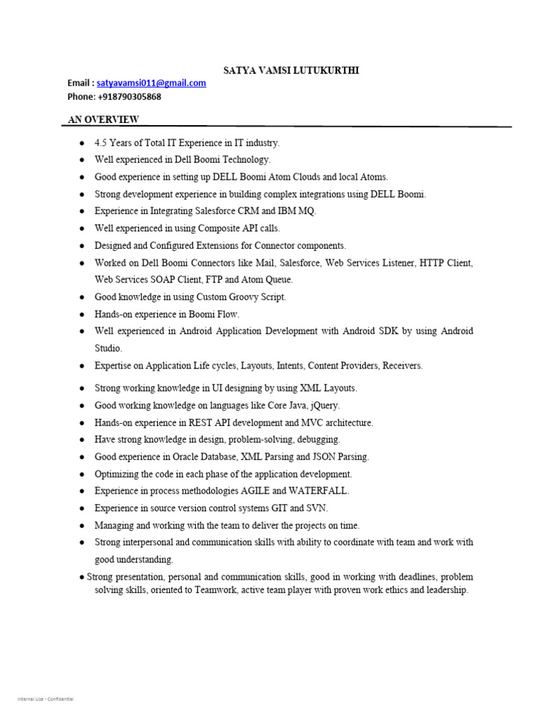 Dell Boomi and Android Developer Profile | PDF | Mobile App | Web Service