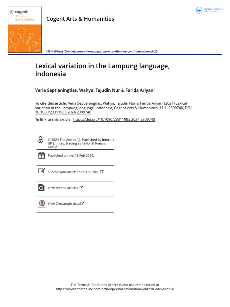 Lexical Variation in Lampung Language | PDF | Linguistics | Human ...