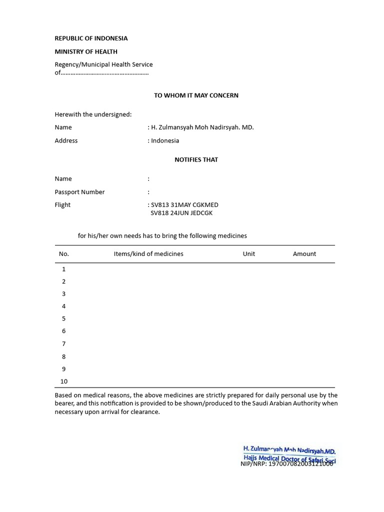 Medication Travel Clearance Notice | PDF