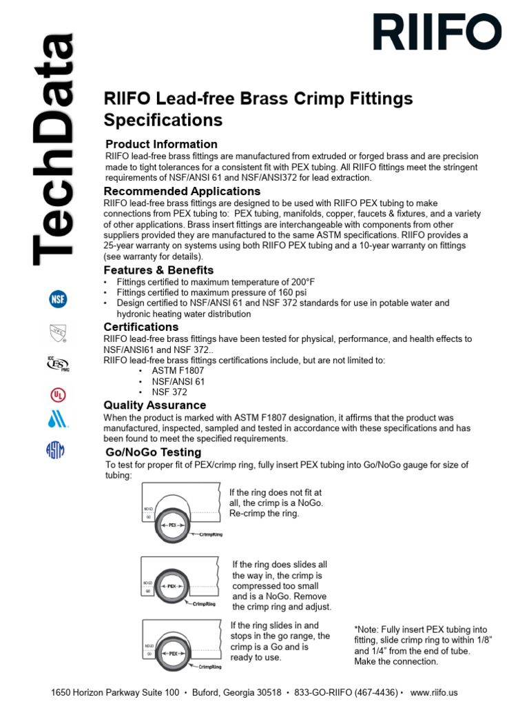 RIIFO Lead-Free Brass Crimp Fittings | PDF | Pipe (Fluid Conveyance ...