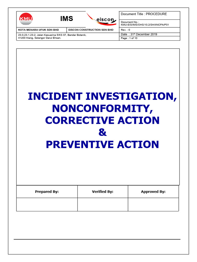 12.0 KMU-EIS-IMS-OHS-10.2-SH-IINCPA-P01 (Incident Investigation) | PDF ...