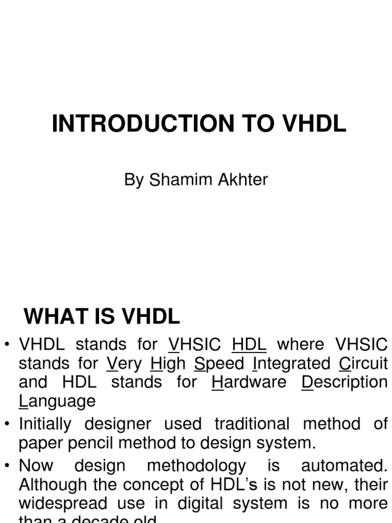 Introduction To VHDL PDF Hardware Description Language Vhdl