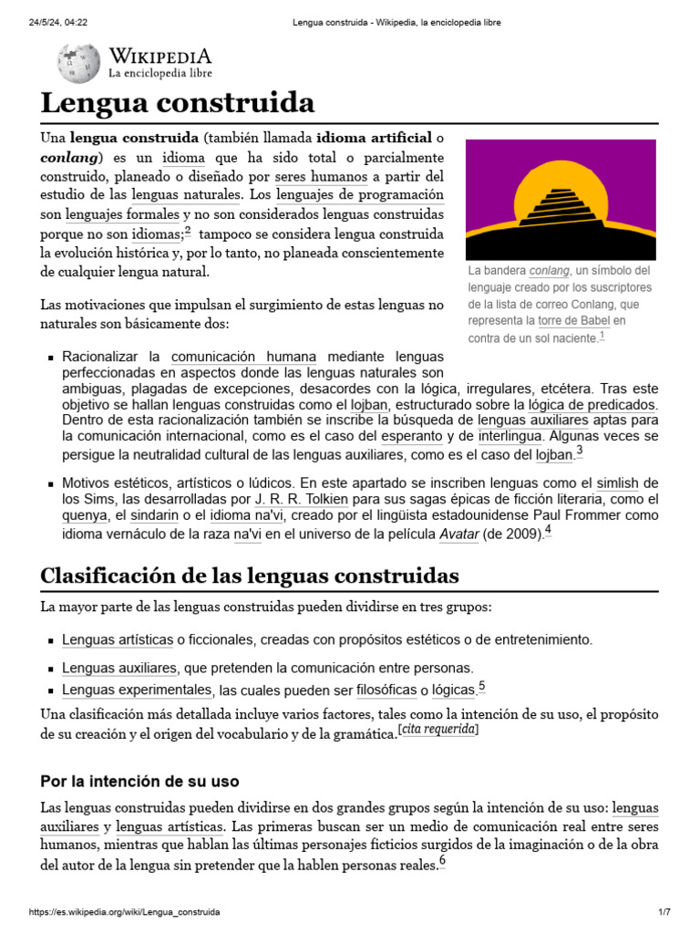 Lengua Construida Wikipedia, La Enciclopedia Libre PDF