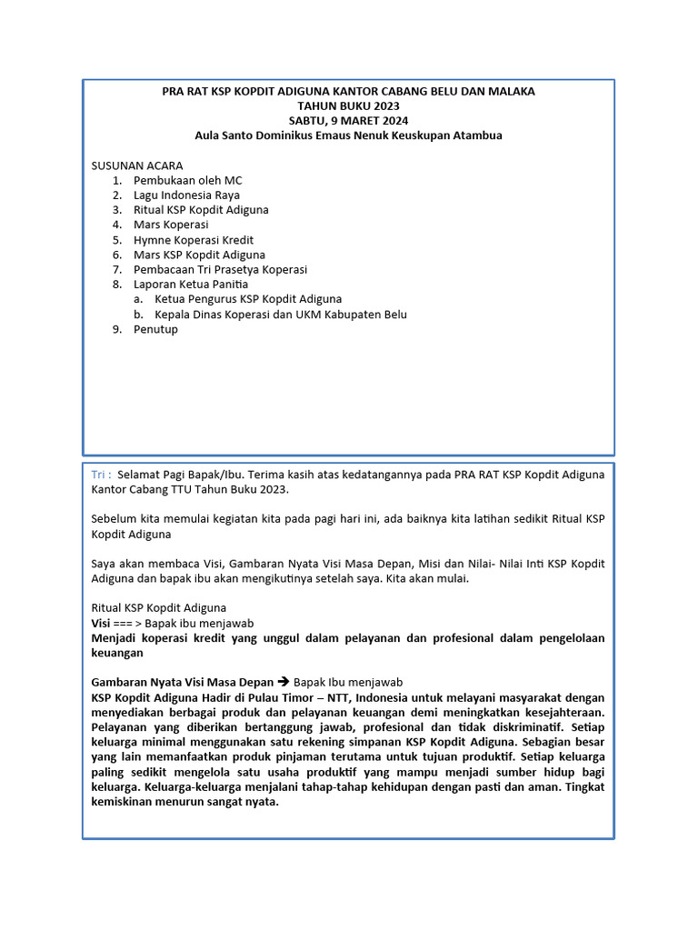 Pra RAT KSP Kopdit Adiguna 2023 | PDF | Karier & Perkembangan | Gaya Hidup