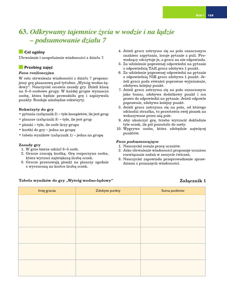 Odkrywamy Tajemnice życia W Wodzie I Na Lądzie Sprawdzian Pdf Gra Dydaktyczna Do Podsumowania Dzialu 7 Odkrywamy Tajemnice Zycia W