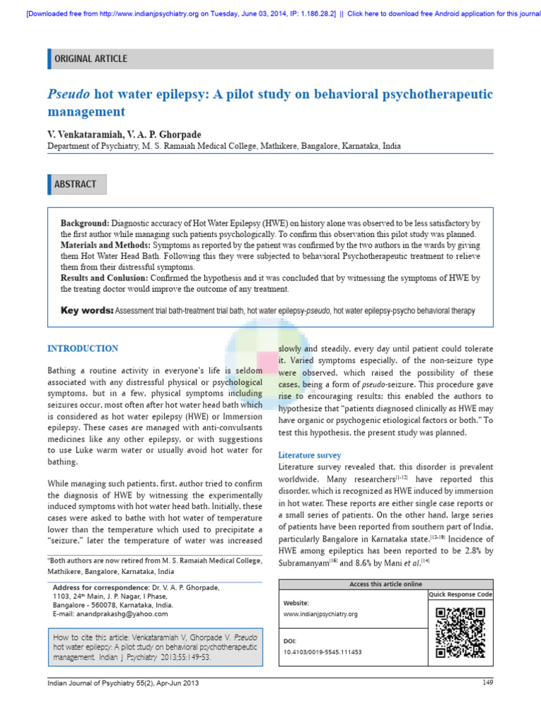 Pseudo Hot Water Epilepsy - A Pilot Study On Behavioral ...