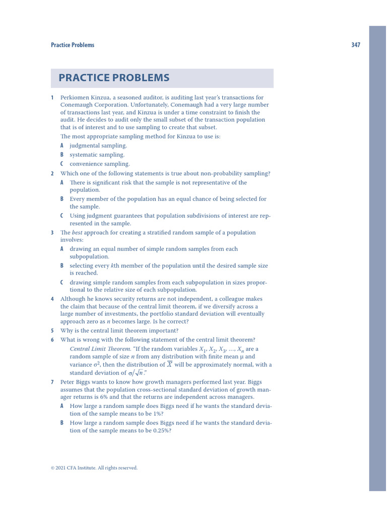 Sampling and Estimation Practice Problems | PDF | Statistical ...